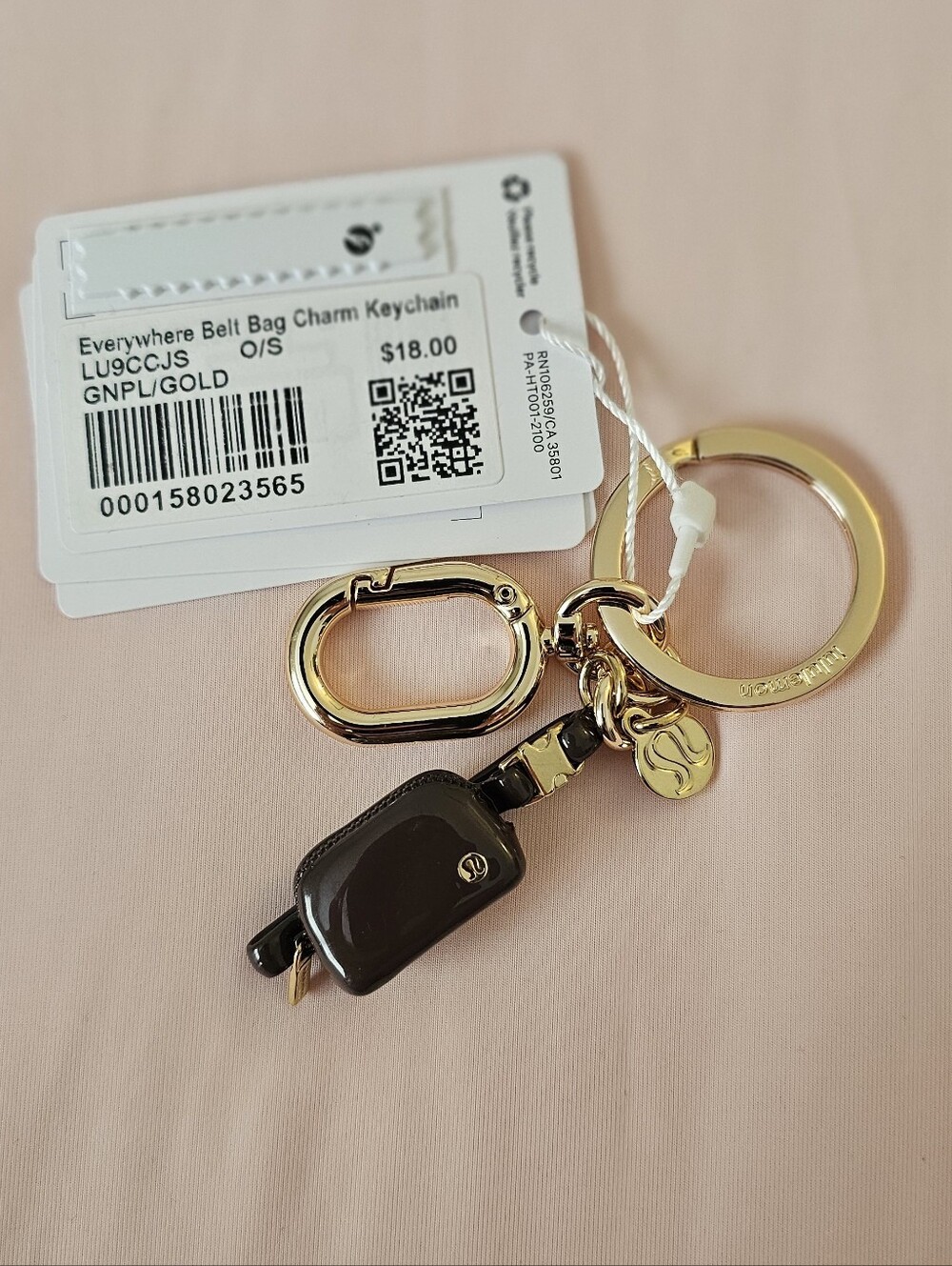 Lululemon Everywhere Belt Bag Charm Keychain - Chocolate Brown & Gold, NWT